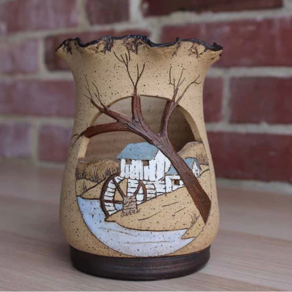 Barbara Bates Sgraffito Stoneware Candle Holder (002750)